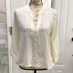 🆕 MNG Embroidered Aztec Blouse Split Neckline 3/4 Sleeves Cream NWOT